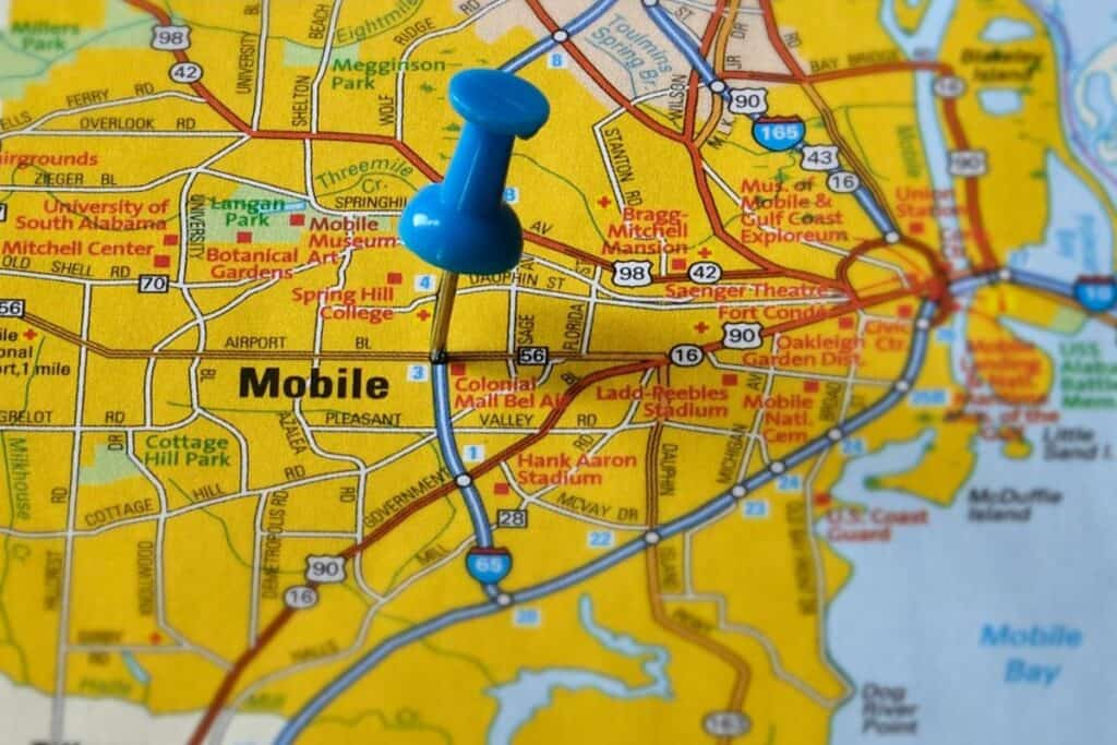 Mobile Alabama on a map