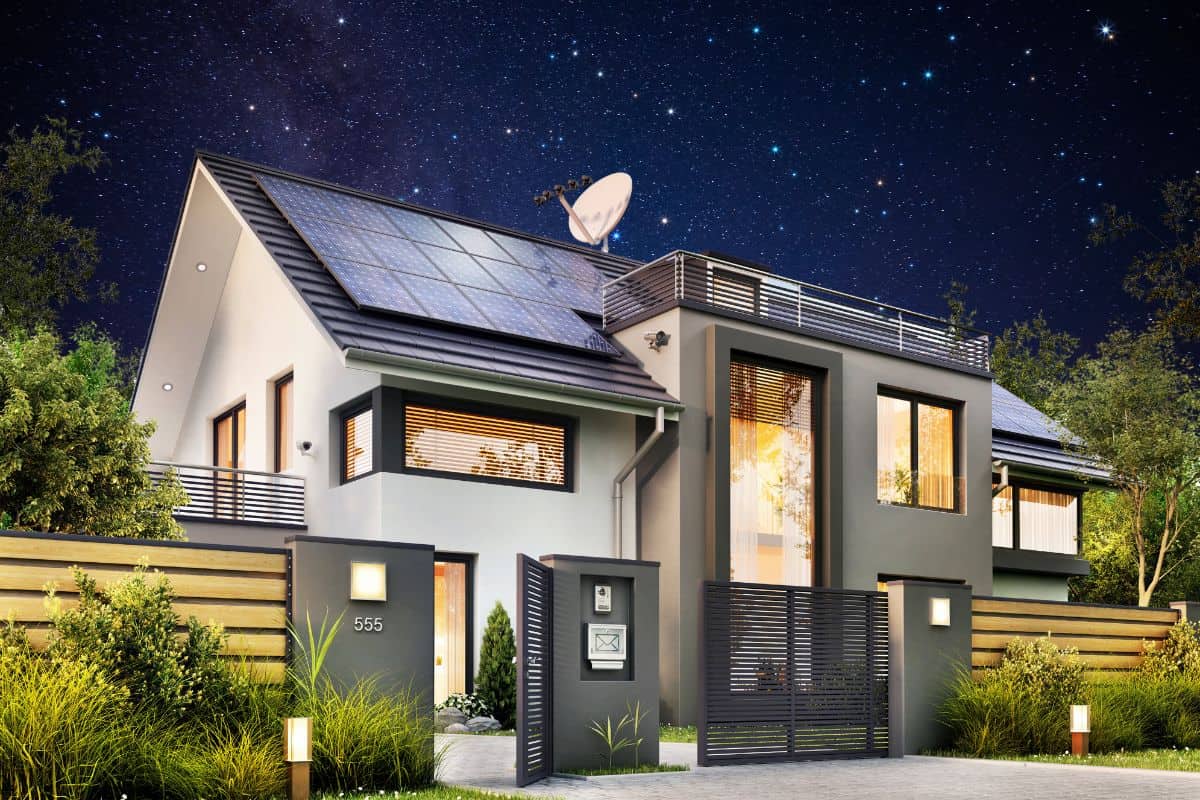 Solar panels under a night sky