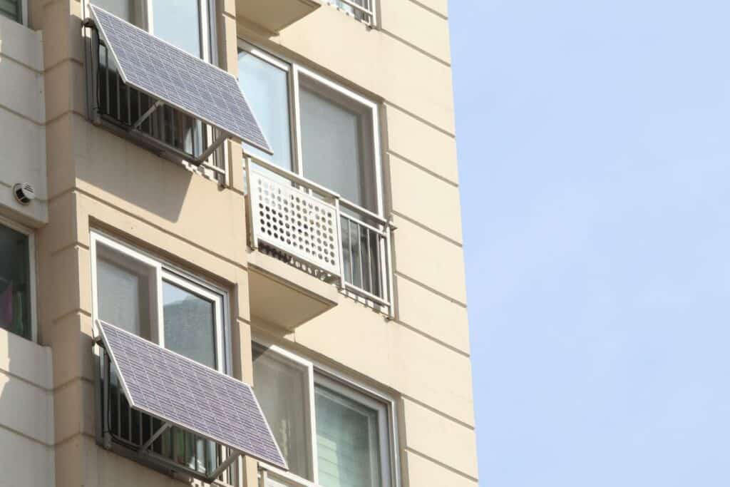 North facing solar panels on a balcony