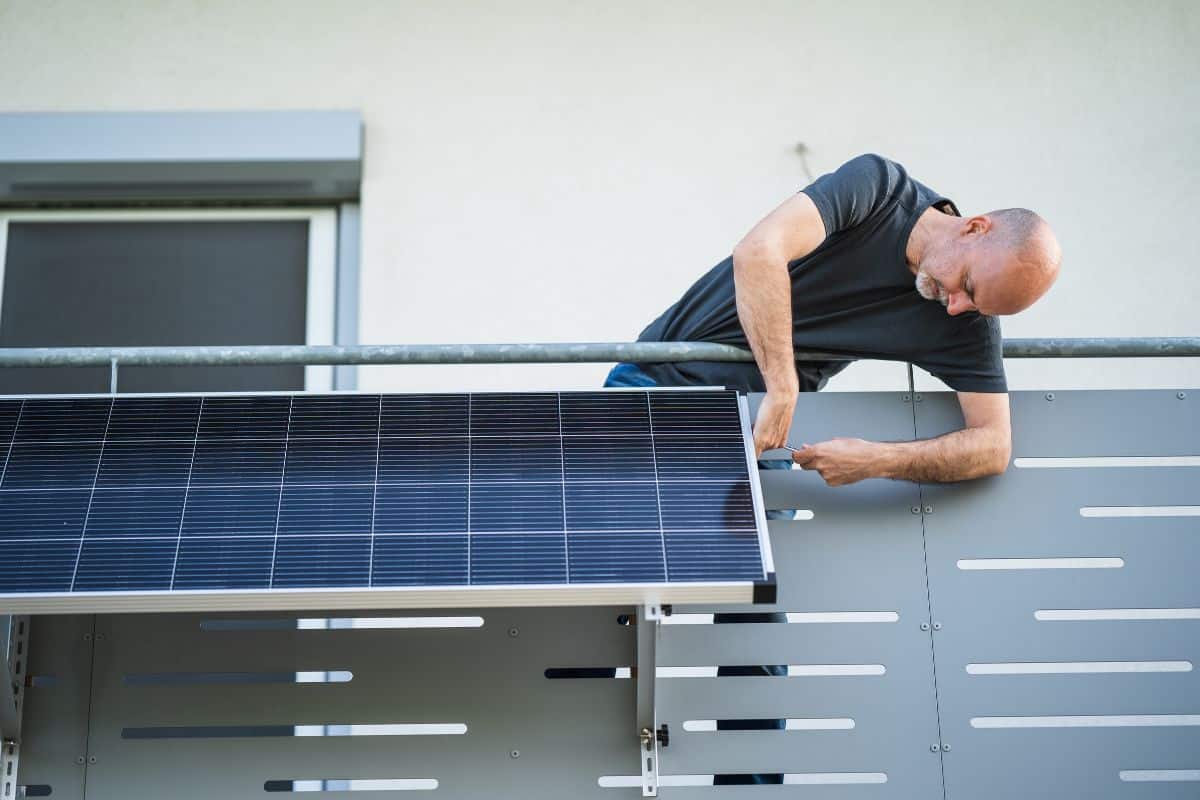 Balcony solar panel being installed