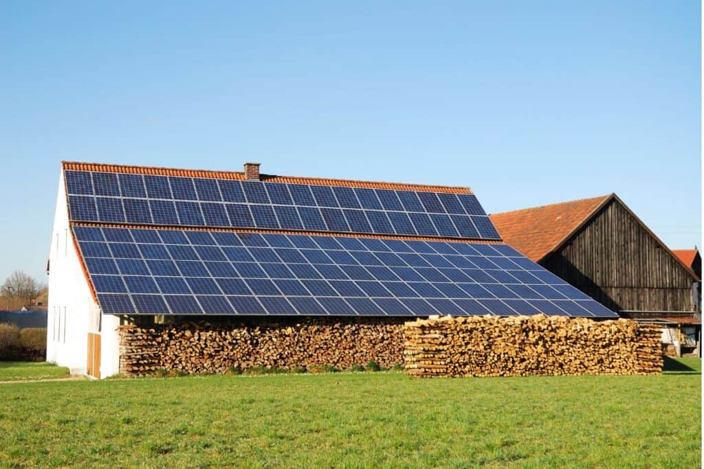 Solar panels on rural dwelling
