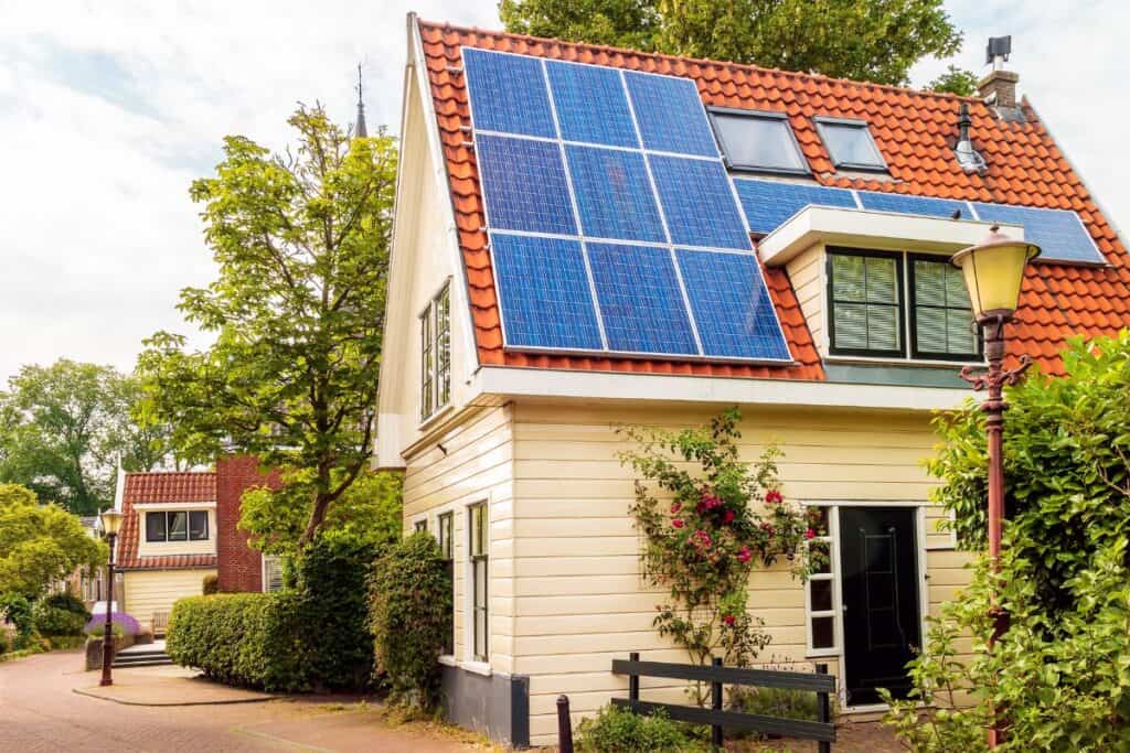 Solar panels on a steep pitch roof